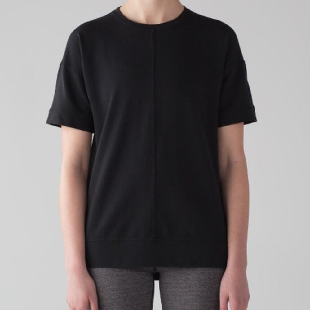Lululemon Cut Above Tee Womens 8 Black French Terry Short Sleeve Shirt Athletic